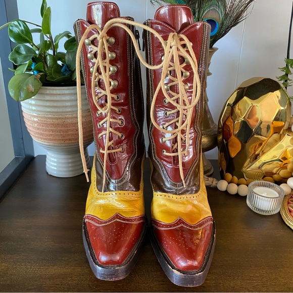 Charlie 1 Horse Sample Artisan Handcrafted Brazil Leather Multi Lace Up Heeled - Picture 4 of 14